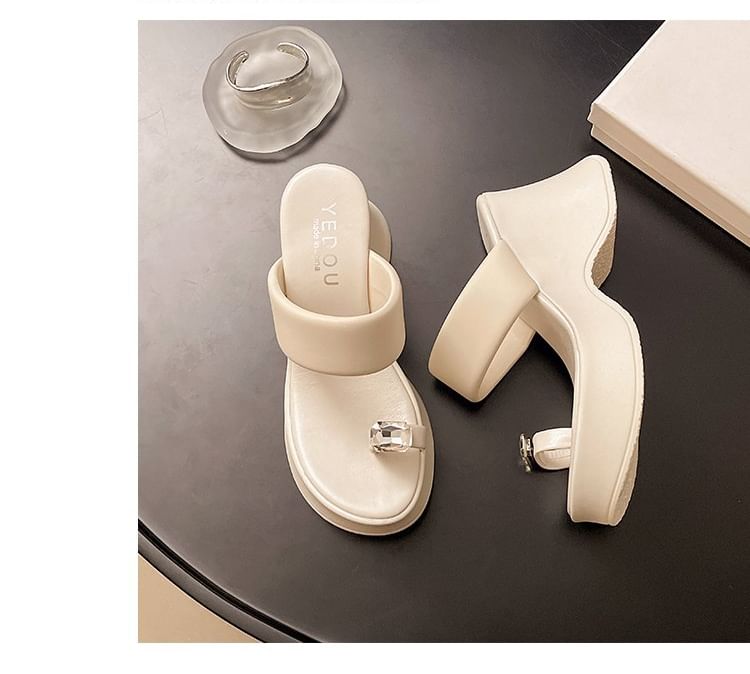Toe Platform Slide Wedge Loop Rhinestone Heel Sandals