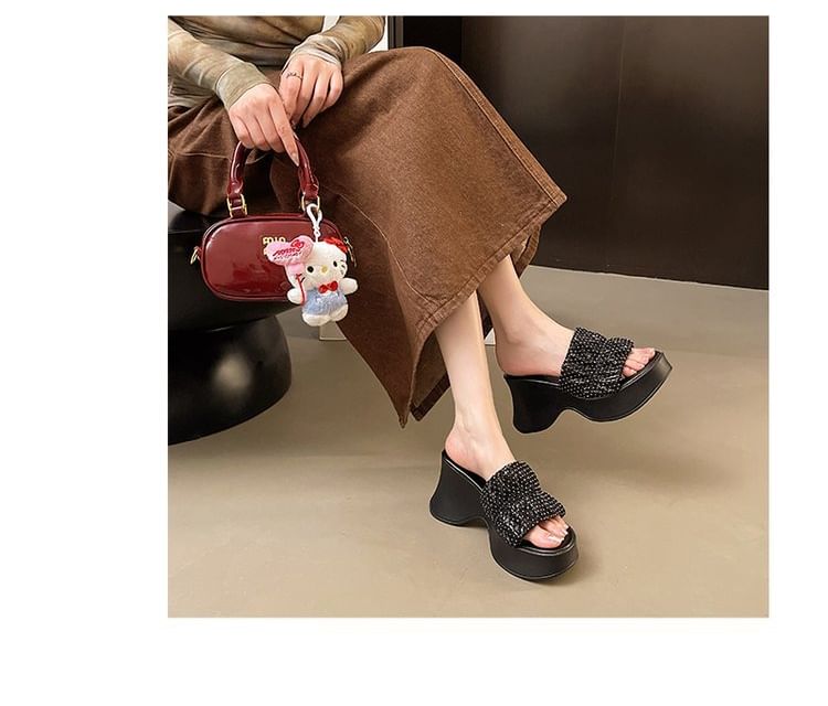 Sandals Wedge Slide Platform Heel Rhinestone