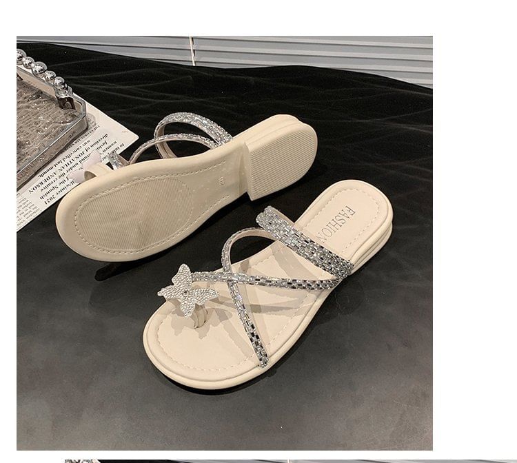 Toe Criss Sandals Slide Loop Cross Butterfly Rhinestone
