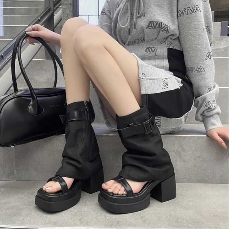 Heel Warmers Buckled Chunky + Set: Slingback Sandals Leg Platform