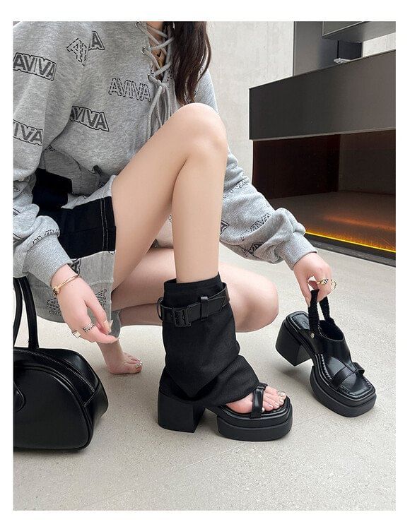 Heel Warmers Buckled Chunky + Set: Slingback Sandals Leg Platform