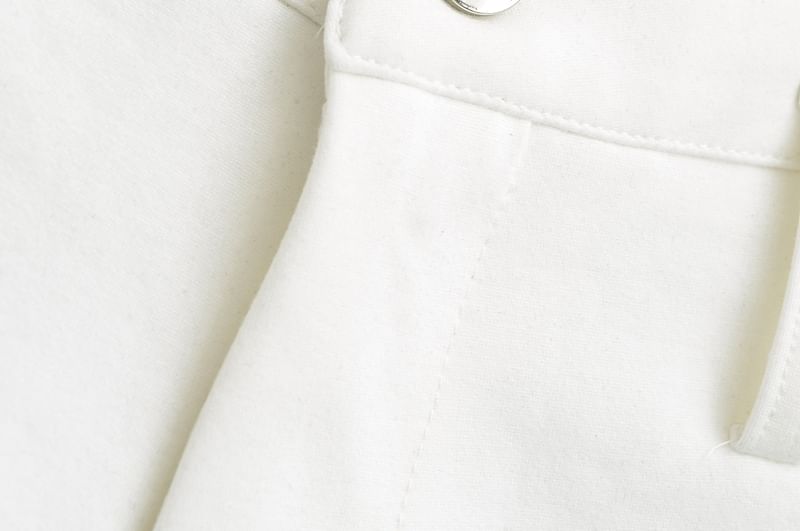 High Waist Plain Studded Belted Denim Shorts