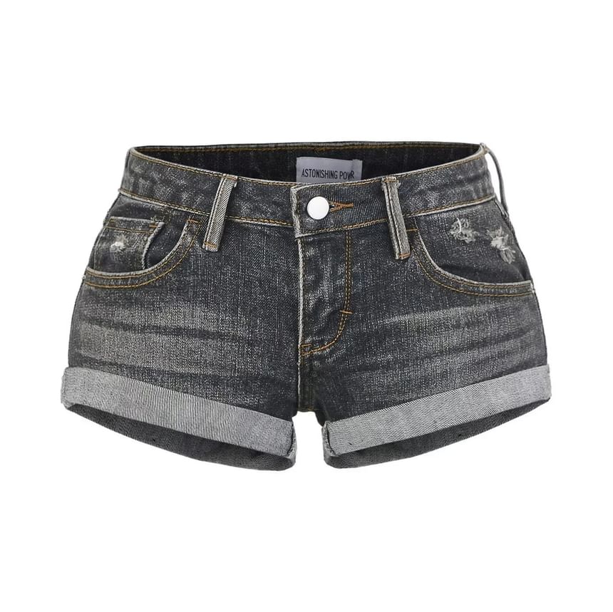 Distressed Roll Up Hem Denim Shorts