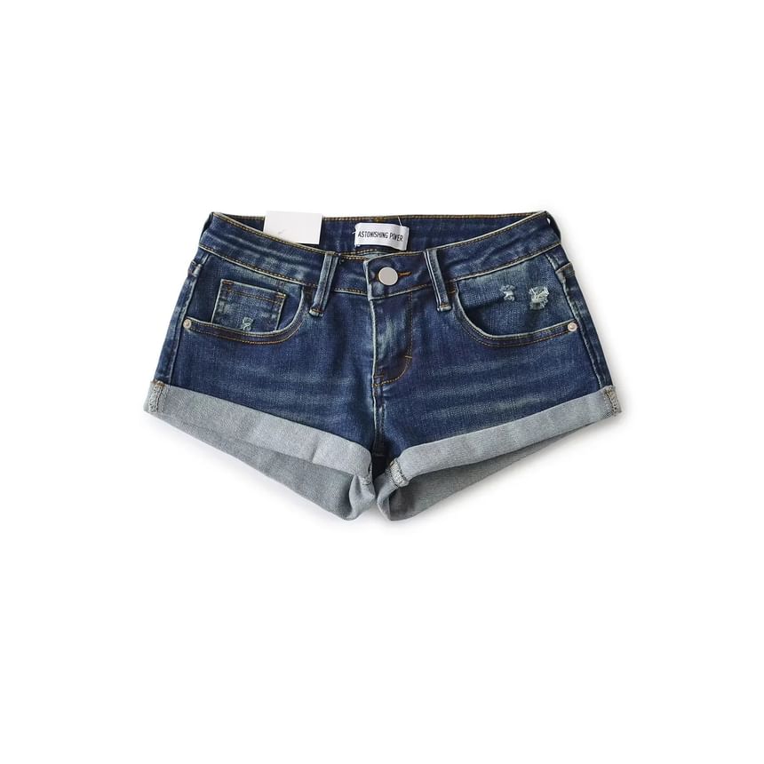 Distressed Roll Up Hem Denim Shorts