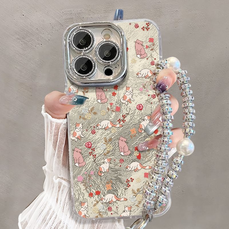Animal Print Phone Case / Faux Pearl Phone Strap / Set
