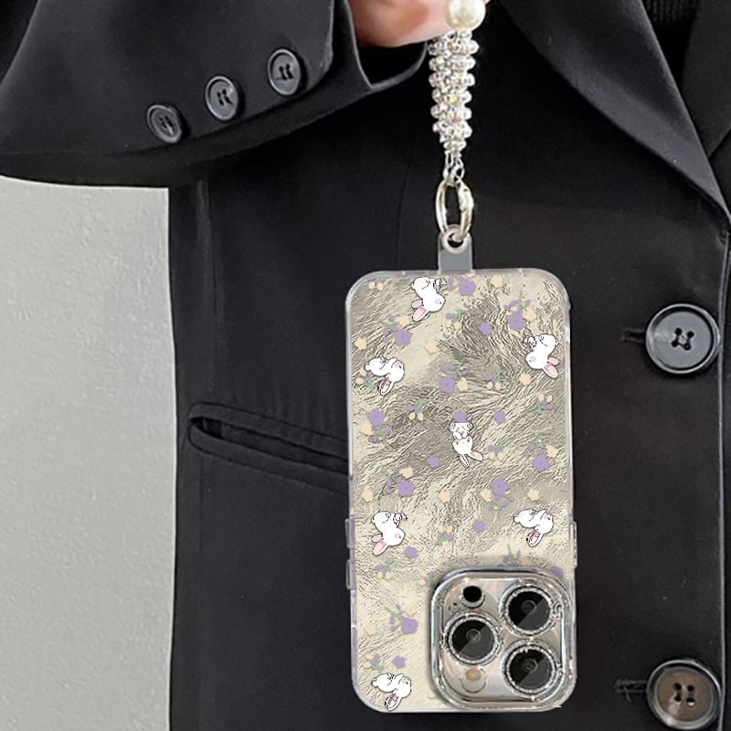 Animal Print Phone Case / Faux Pearl Phone Strap / Set