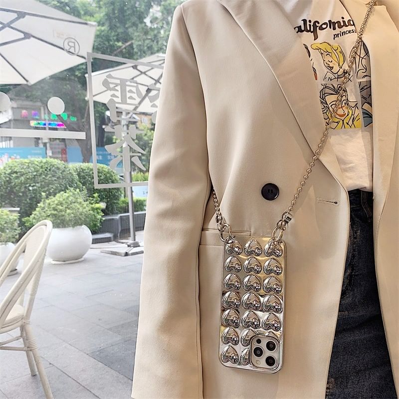 / Phone Lanyard Set Strap Metallic Case Heart