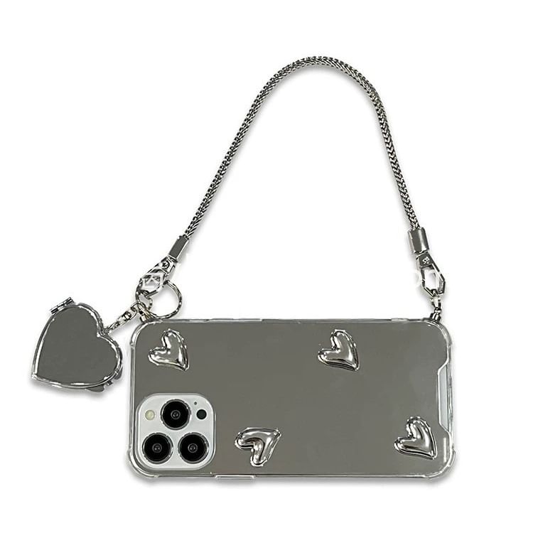 Case Set Mirrored Phone Decoration Strap Heart with Adhesive /