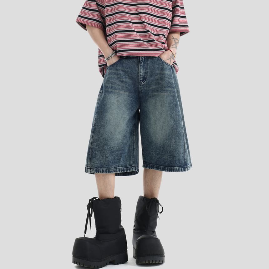 Couple Matching Mid Rise Washed Wide Leg Jorts
