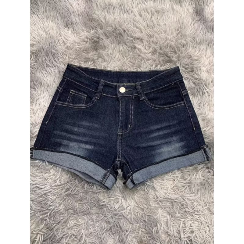 Low Rise Washed Frayed Denim Hot Pants