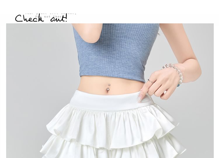 Layered Ruffle High-Waisted Flared Mini Skirt