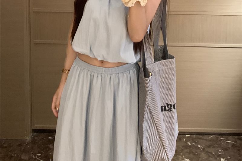 Halter Crop Top with Elastic Waist Maxi Skirt