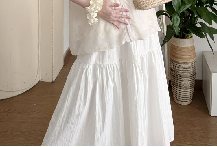 Maternity Jacquard Button Blouse & Midi Skirt Set