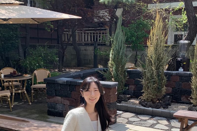 Short-Sleeve V-Neck Fringed Button-Up Plain Tweed Jacket