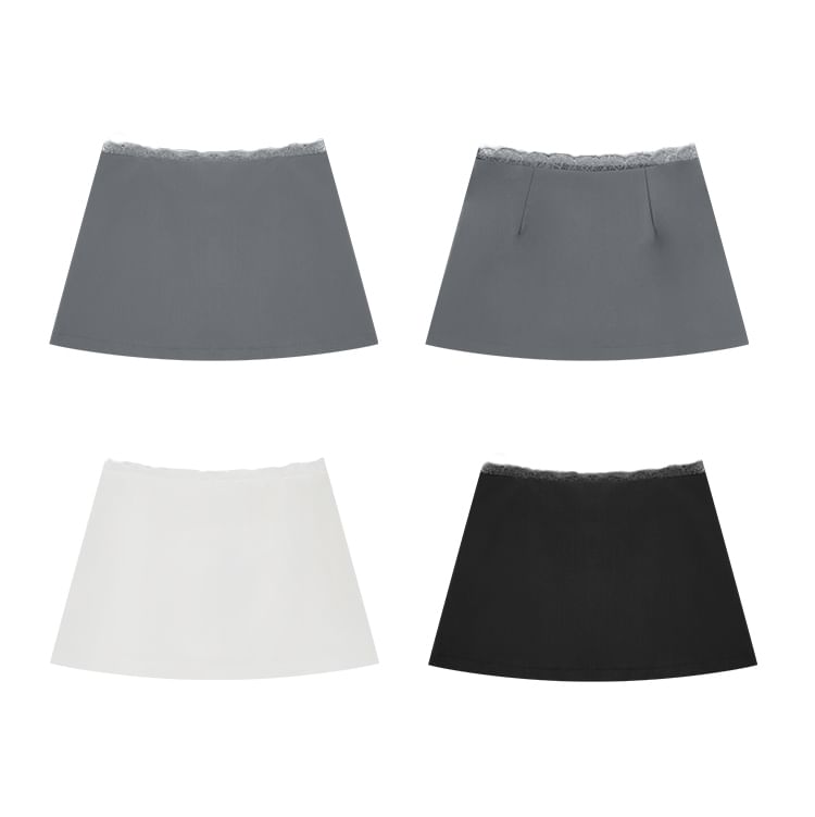 Lace-Trimmed Mini Pencil Skirt with Mid Rise