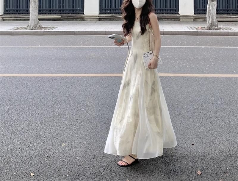 Dress Print Spaghetti A-Line Strap Midi