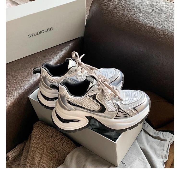 Striped Platform Lace-Up Sneakers