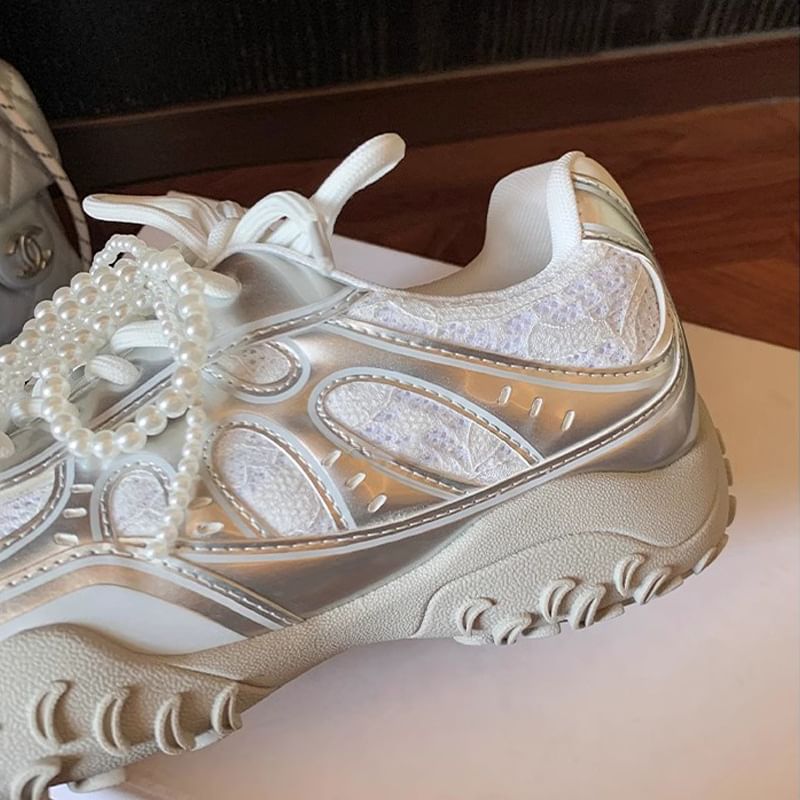 Sneakers Platform Patterned Lace-Up