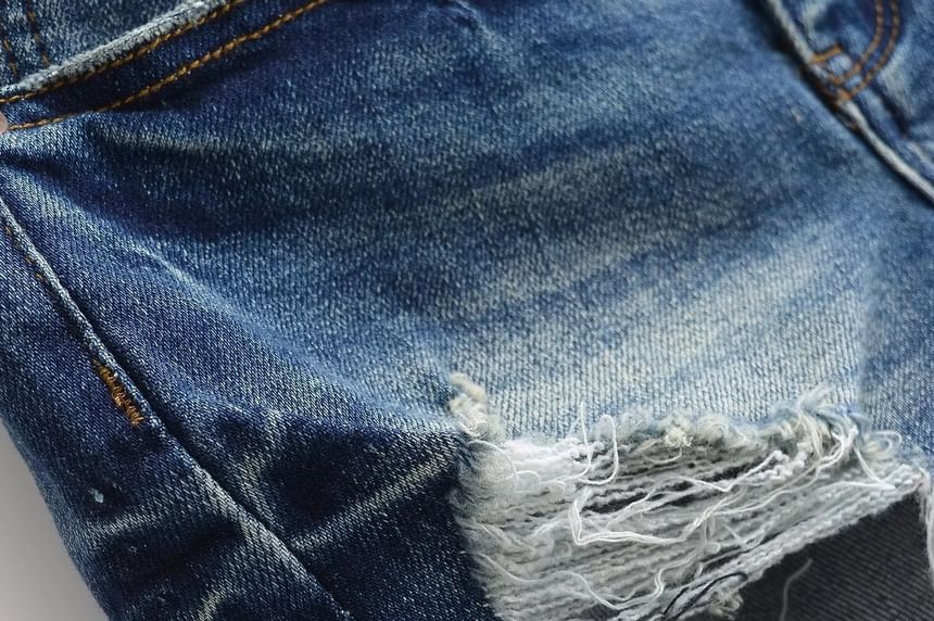 Low Rise Washed Frayed Distressed Denim Hot Pants