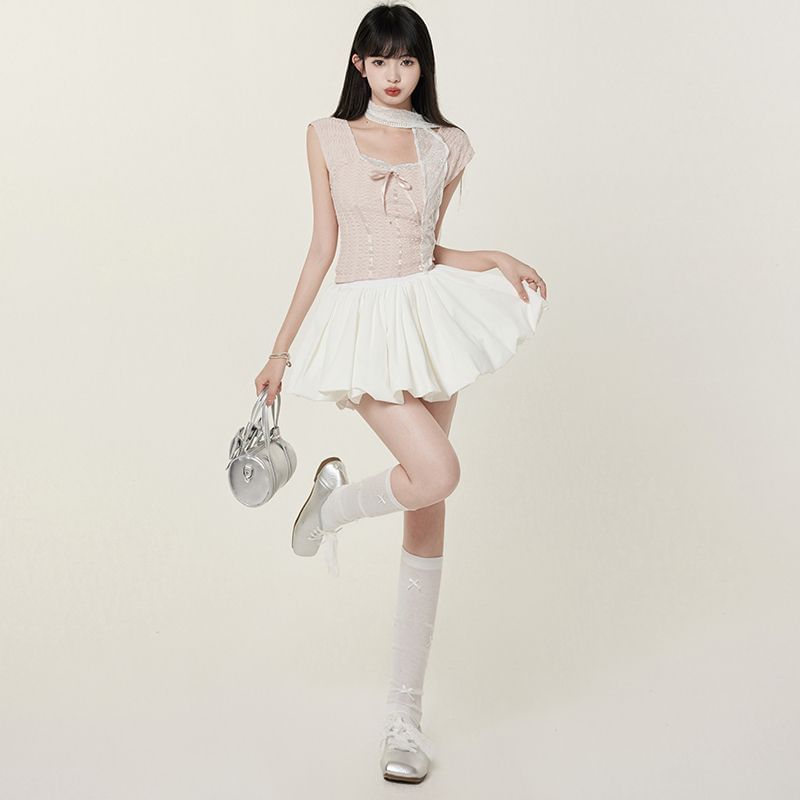 Puffy High-Rise Flared Mini Skirt