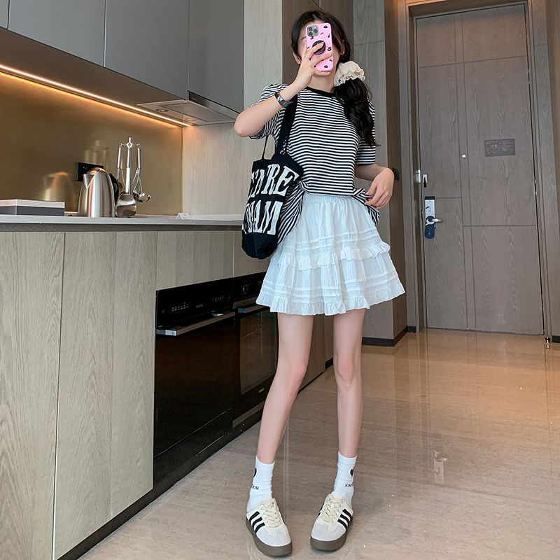 Ruffle-Trimmed Flared Mini Skirt