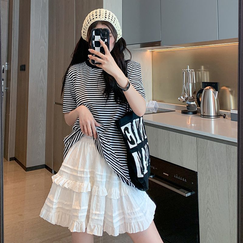 Ruffle-Trimmed Flared Mini Skirt