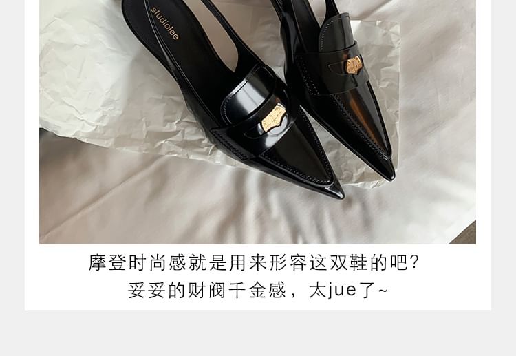 Loafers Penny Kitten Slingback Pointed Heel