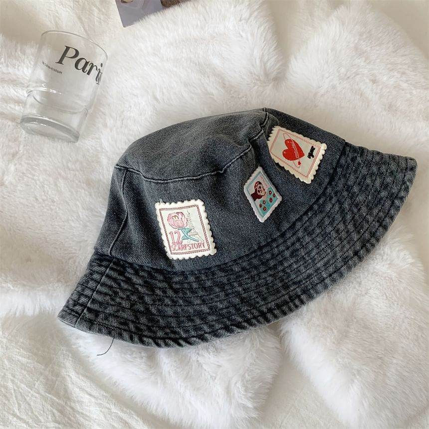 Bucket Applique Denim Hat Washed