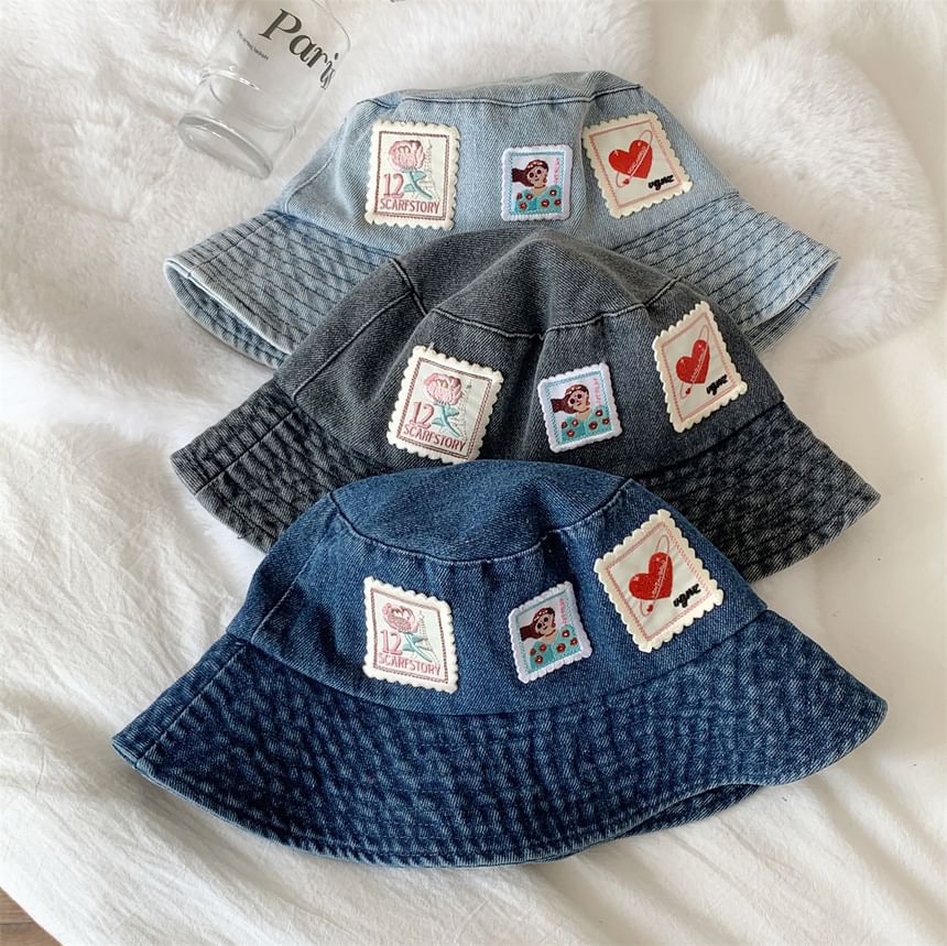 Bucket Applique Denim Hat Washed