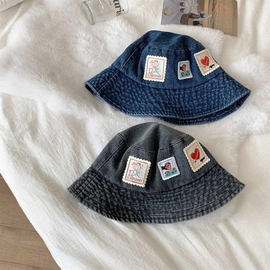 Bucket Applique Denim Hat Washed