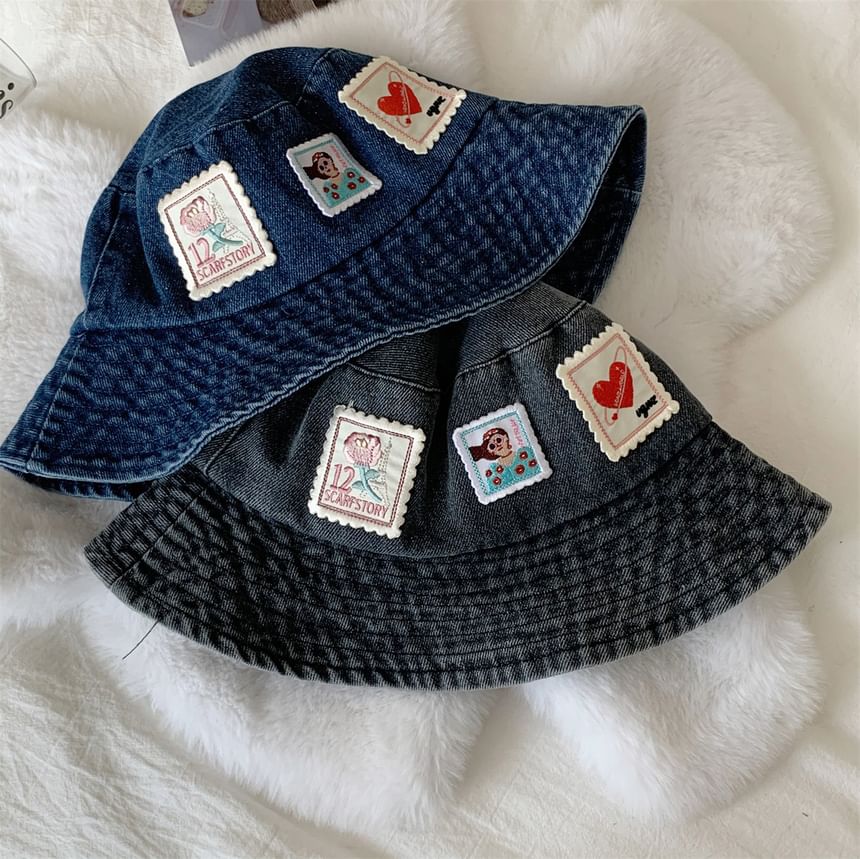 Bucket Applique Denim Hat Washed