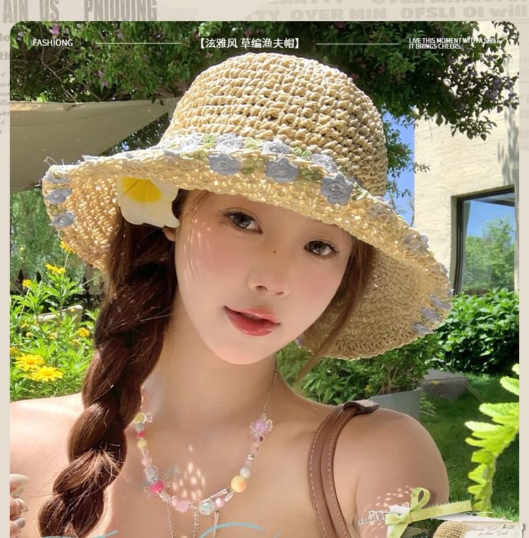 Hat Sun Straw Floral