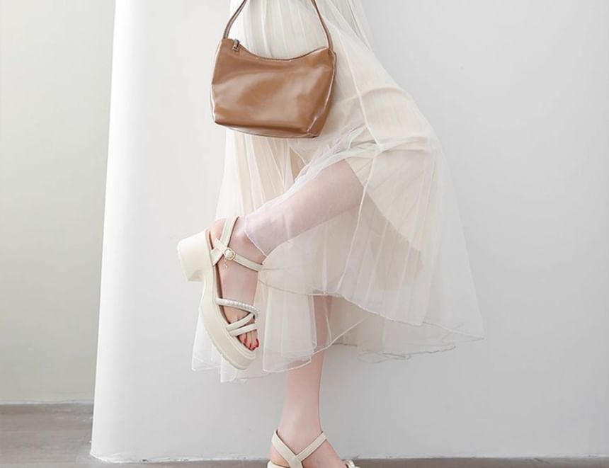Faux Block Platform Pearl Sandals Heel