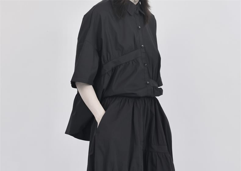 Gathered Midi A-Line Skirt with Drawstring and Plain Fabric