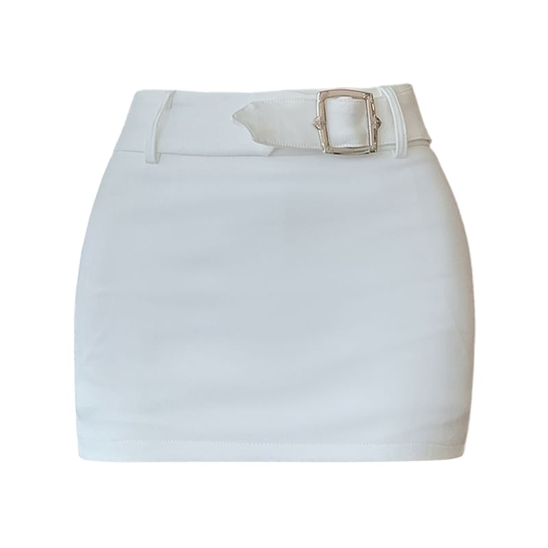 Plain Mini Pencil Skirt with Belt Waist