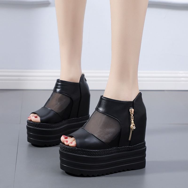 Panel Sandals Mesh Platform