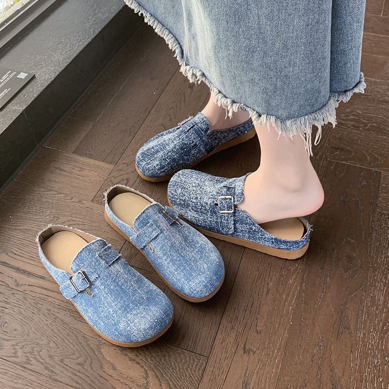 Buckled Platform Plaid Mules