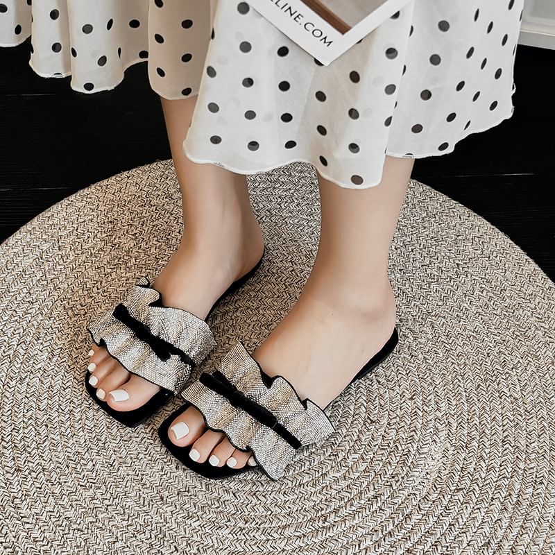 Ruffle Slide Bow Sandals
