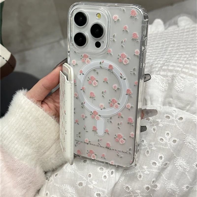 (Compatible / Case Set MagSafe) Card Floral Phone Magnetic Holder with