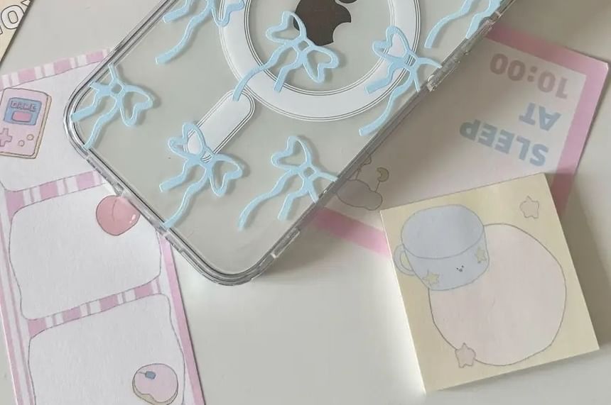Set Magsafe Card Bow Print Compatible / Case iPhone