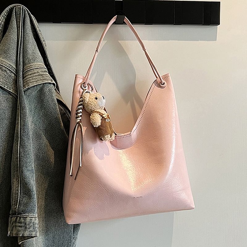Faux Leather Plain Tote Bag