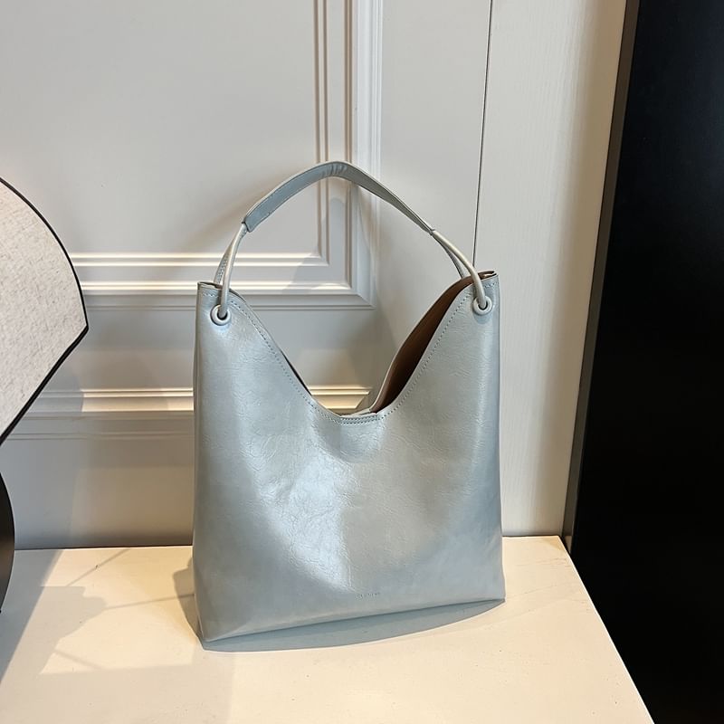 Faux Leather Plain Tote Bag