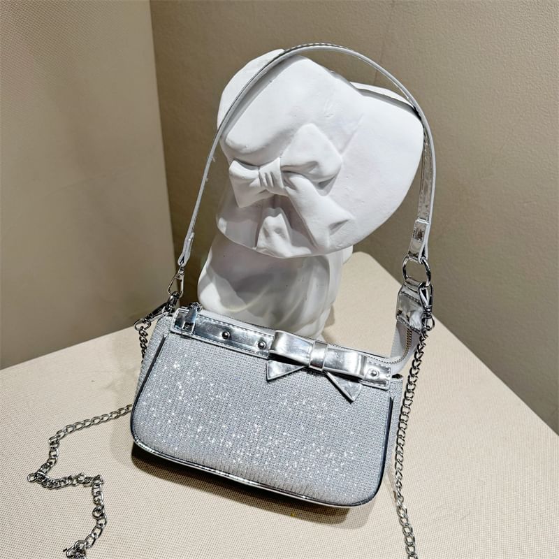 Glitter Faux Leather Shoulder Bag