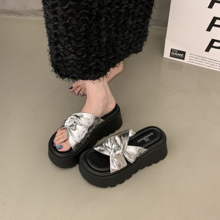 Platform Slide Twisted Sandals