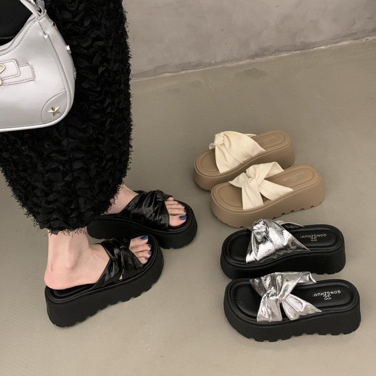 Platform Slide Twisted Sandals