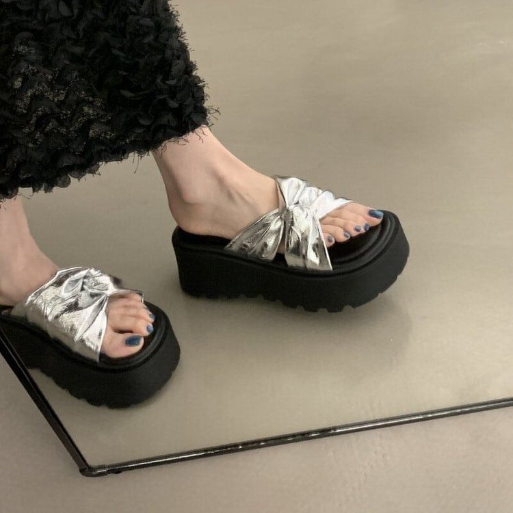 Platform Slide Twisted Sandals