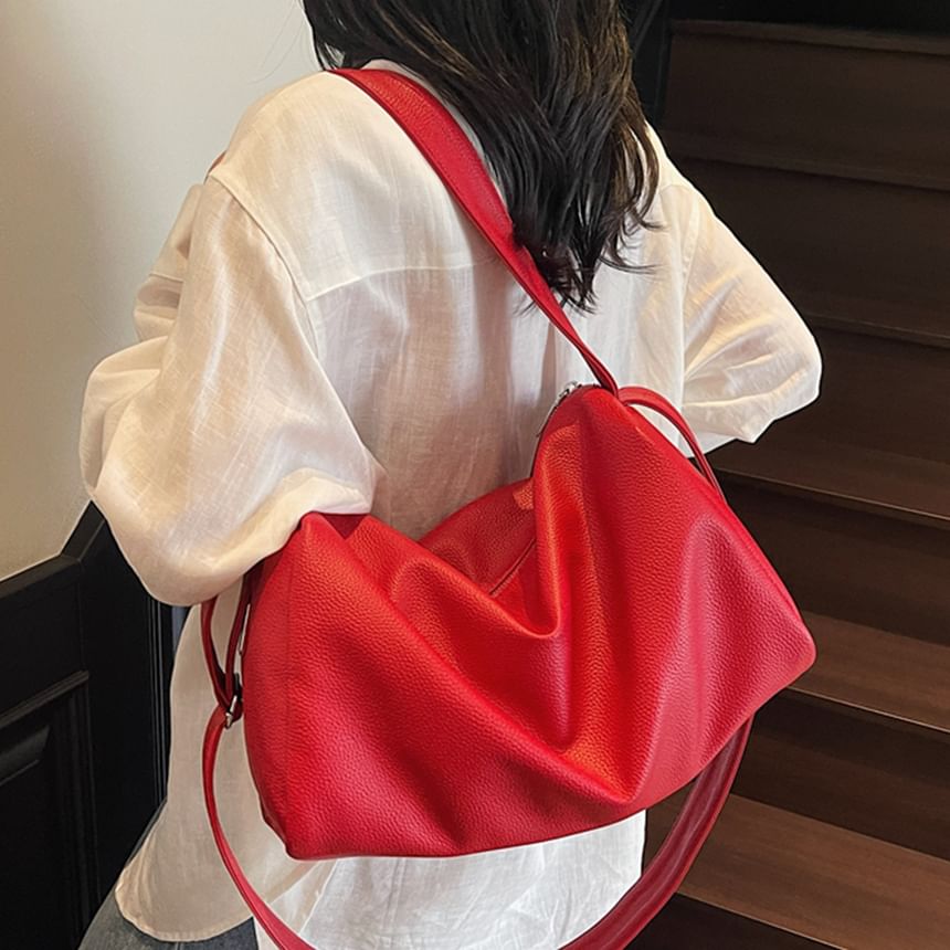 Plain Faux Leather Carryall Bag