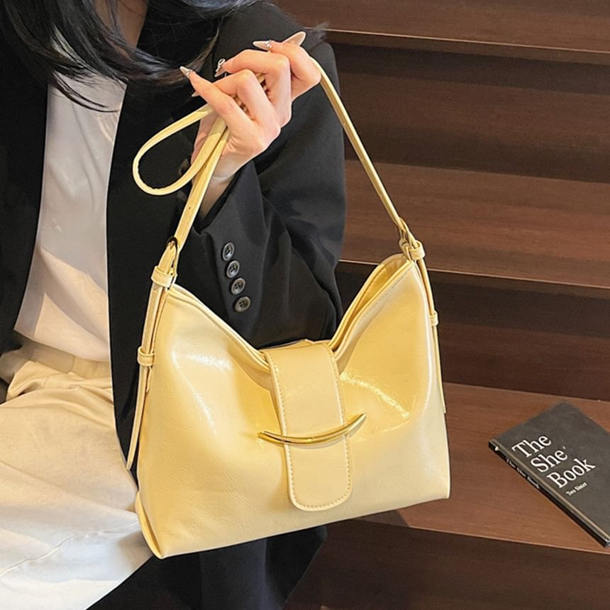 Metal Accent Faux Leather Crossbody Bag