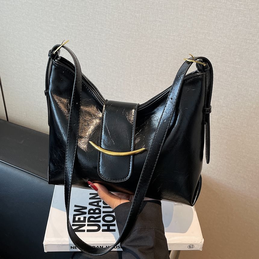 Metal Accent Faux Leather Crossbody Bag