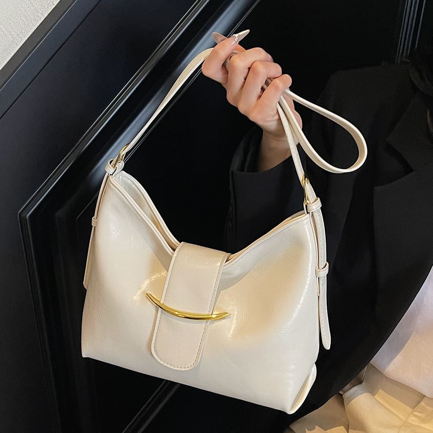 Metal Accent Faux Leather Crossbody Bag